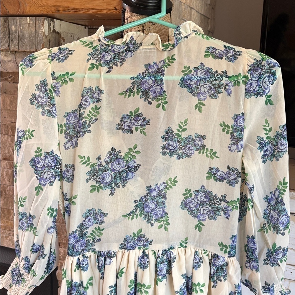 NWT ASOS midi smock dress w shirred cuffs creamy white floral print-multi - Picture 10 of 16